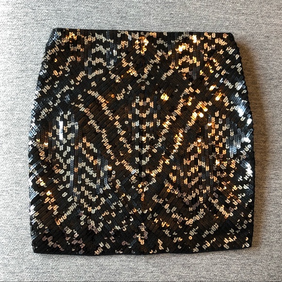 Express Mini Skirt Bodycon Black/Silver Sequence - Picture 1 of 2